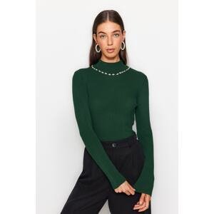 Trendyol Emerald Green Stone Embroidered Knitwear Sweater