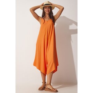 Happiness İstanbul Women's Orange Straps Oversized, Flowy Baggy Overalls