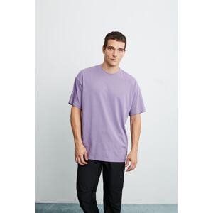 GRIMELANGE Jett Men's Oversize Fit 100% Cotton Thick Textured Purple T-shirt