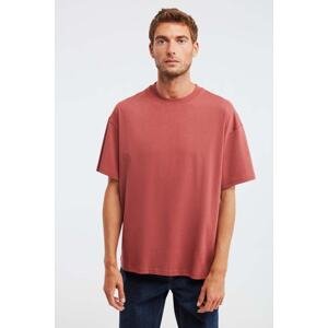 GRIMELANGE Jett Men's Oversize Fit 100% Cotton Thick Textured Brick Color T-shirt