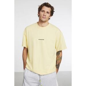 GRIMELANGE River Men's Oversize Fit Embroidered Front 100% Cotton Yellow T-shirt