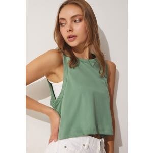 Happiness İstanbul Women's Teak Green Cotton Halterneck Crop T-Shirt