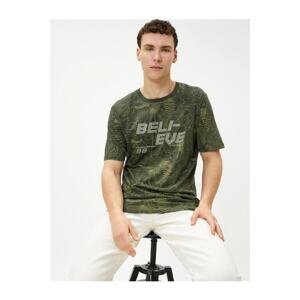 Koton 3sam10305hk 04b Green Patterned Men's Jersey Short Sleeved Crew Neck T-shirt