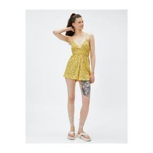 Koton Floral Shorts Overalls Thin Straps V-Neck