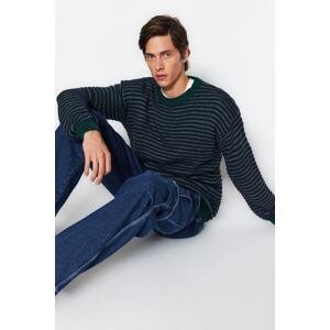 Trendyol Men's Green Regular Fit Crew Neck Jacquard Knitwear Sweater