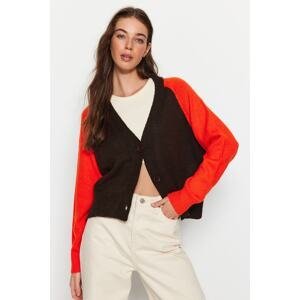 Trendyol Orange Soft Textured Color Block Knitwear Cardigan