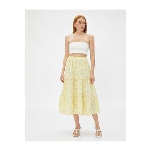 Koton Floral Midi Skirt with Elastic Waist