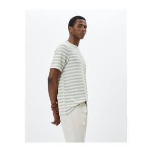 Koton Textured T-shirt Crew Neck Short Sleeve Viscose Blend.