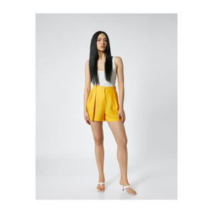 Koton Linen Blended Shorts Wide Cut Pleated