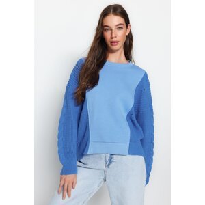Trendyol Blue Knitted Detailed Crewneck Knitwear Sweater