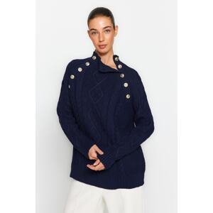 Trendyol Navy Blue Wide fit Knitwear Sweater with Accessory Detail