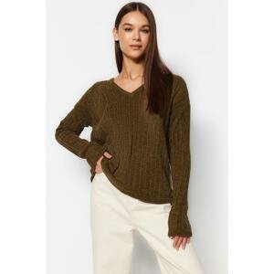 Trendyol Khaki V-Neck Knitwear Sweater