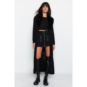 Trendyol Black Maxi Faux Fur Detachable Knitwear Cardigan