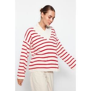 Trendyol Stone V-Neck Striped Knitwear Sweater