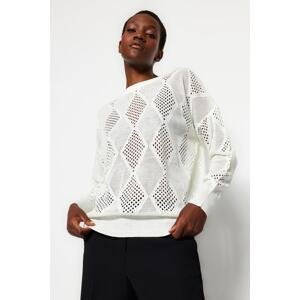 Trendyol Ecru Crew Neck Knitwear Sweater With Openwork/Perforations