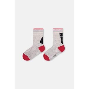 Dagi Gray Melange Girls' Cat Patterned Socks