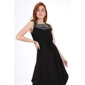 Bigdart 1512 Front Embroidered Dress - Black