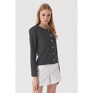 Bigdart 0681 Buttons Striped Knitted Jacket - Black