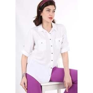 Bigdart Women's White Double Pocketed Plus Size Shirt