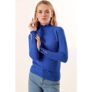 Bigdart 15786 Buttoned Turtleneck Sweater - Sax
