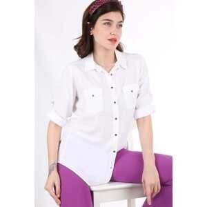 Bigdart Women's White Double Cap Shirt with Pocket