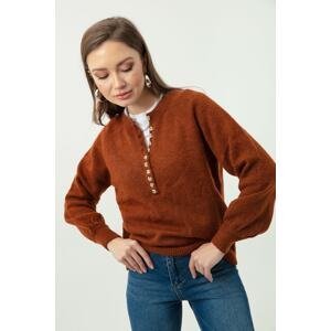 Lafaba Women's Tile Collar Buttonhole Turtleneck Striped Knitwear Sweater