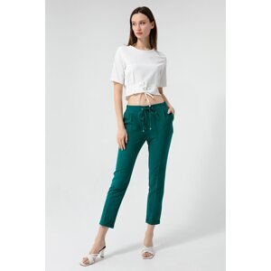 Lafaba Women's Emerald Green Carrot Pants with a Lace-Up Waist