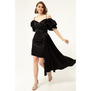 Lafaba Women's Black Thin Strap Tailed Evening Dress