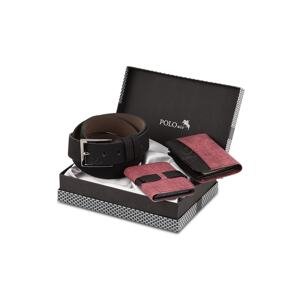 Polo Air Boxed Sports Claret Red Men's Wallet Belt Card Holder Set -