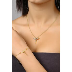 Polo Air Zircon Stone Angel Necklace Bracelet Combination Gold Color