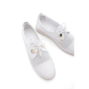 Marjin Women's Genuine Leather Comfort Casual Shoes with Lace-Up Demas white