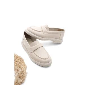 Marjin Women's Genuine Leather Loafers Casual Shoes Rutel beige