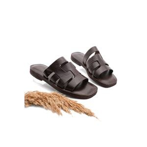 Marjin Women's Genuine Leather with Eva Sole. Daily Slippers, Ornes Brown.