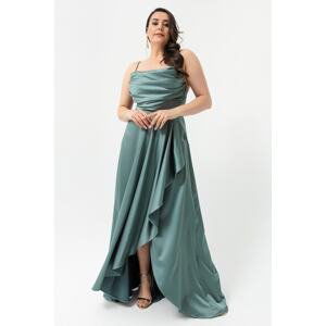 Lafaba Women's Plus Size Satin Evening Dress with a Turquoise Pleats Pleat. Graduation Dress