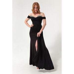Lafaba Women's Black Long Evening Dress with Stones on the Tail
