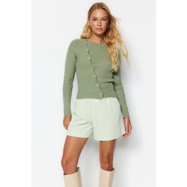 Trendyol Khaki Soft Textured Knitwear Sweater with Buttons
