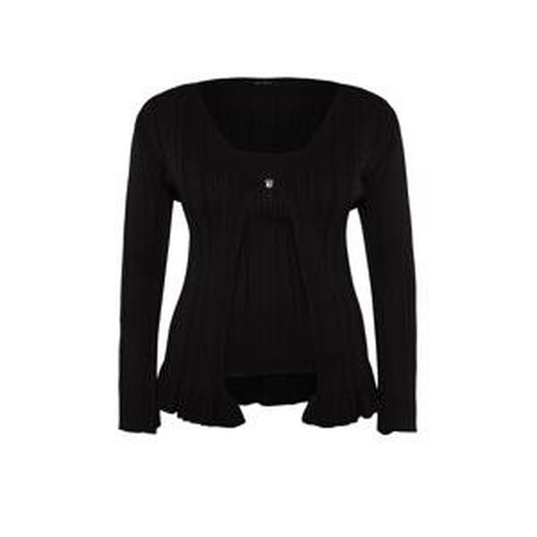 Trendyol Curve Black Ruffle Detail Blouse- Cardigan Knitwear Suit