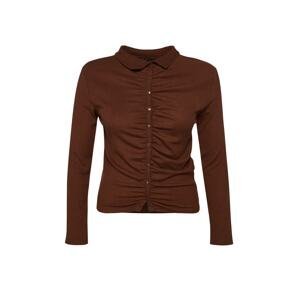 Trendyol Curve Brown Fitted Knitted Gathered Shirt