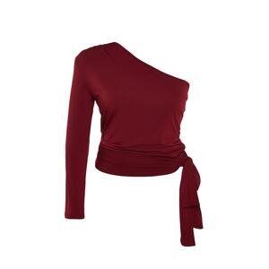 Trendyol Curve Claret Red with Tie Detail Single Sleeve Elastic Knitted Blouse