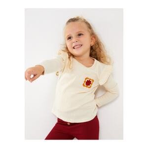 LC Waikiki Crew Neck Long Sleeve Embroidery Detailed T-Shirt for Baby Girl