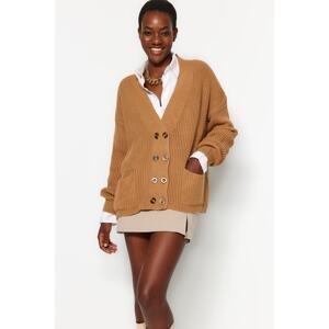 Trendyol Camel Knitwear Cardigan with Pockets and Button Detailed