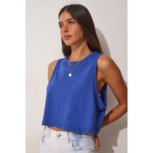 Happiness İstanbul Women's Cobalt Blue Cotton Halterneck Crop T-Shirt
