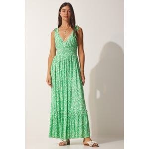 Happiness İstanbul Women's Light Green Patterned Viscose Dress
