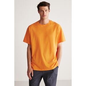 GRIMELANGE Jett Men's Oversize Fit 100% Cotton Thick Textured Orange T-shirt