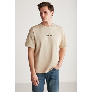 GRIMELANGE Jake Men's Oversize Fit 100% Cotton Thick Textured Printed T-shirt