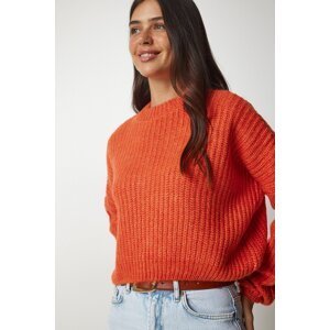Happiness İstanbul Women's Orange Balloon Sleeves Basic Knitwear Sweater