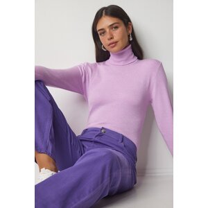 Happiness İstanbul Women's Lilac Turtleneck Corduroy Knitwear Sweater