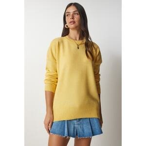 Happiness İstanbul Women's Yellow Crewneck Oversized Knitwear Sweater