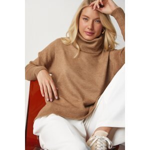 Happiness İstanbul Women's Camel Turtleneck Knitwear Sweater