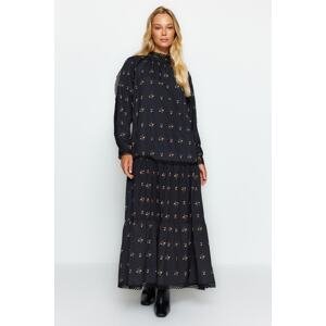 Trendyol Black With Accessory Detail, Regularly Lined, Floral Woven Dress